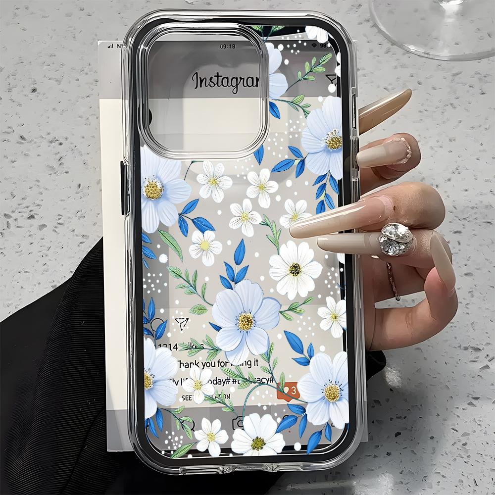 Fresh White Daisy Floral Pattern Clear Phone Case For iPhone 11 12 13 14 15 16 17 Pro Max Plus Air 2 In 1 Candy Color Soft Cover