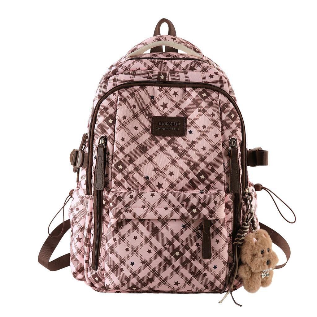 Schoolbag Korean plaid star backpack for female middle and high school students, large-capacity schoolbag, light and dirt-resistant versatile backpack