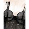 SINGREINY Polka Dot Print Underwear 3pcs Suits Fashion Strap Backless Club Shiny Sexy Suits Erotic Mesh Sheer Lingerie Sets