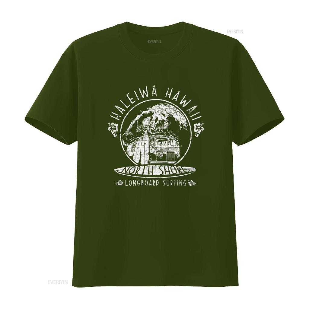 Haleiwa Hawaii North Shore Maglietta Longboard Surf Surfisti Hawaiano vintage Lavato uomo Unisex Traspirante Leggermente Casual