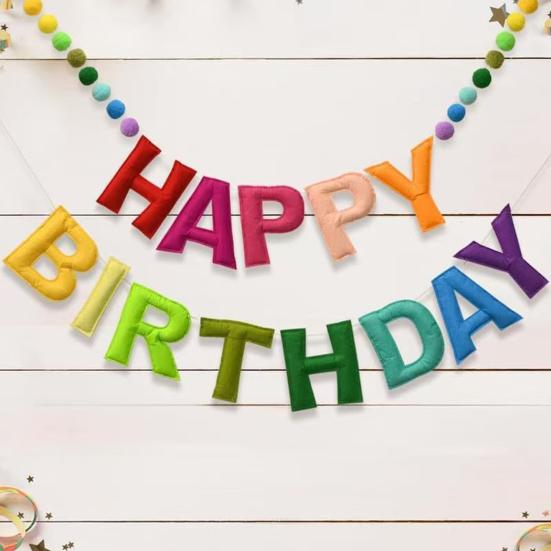Pre-Strung Happy Birthday Banner Reusable Felt HAPPY BIRTHDAY Garland Colorful Rainbow