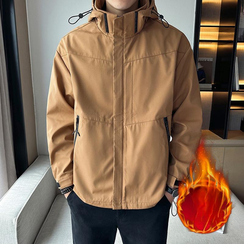 Men's Jackets for Young and Middle-aged People, Small Fragrant Style Hooded Work Jackets, Spring and Autumn Outdoor Fleece Jackets