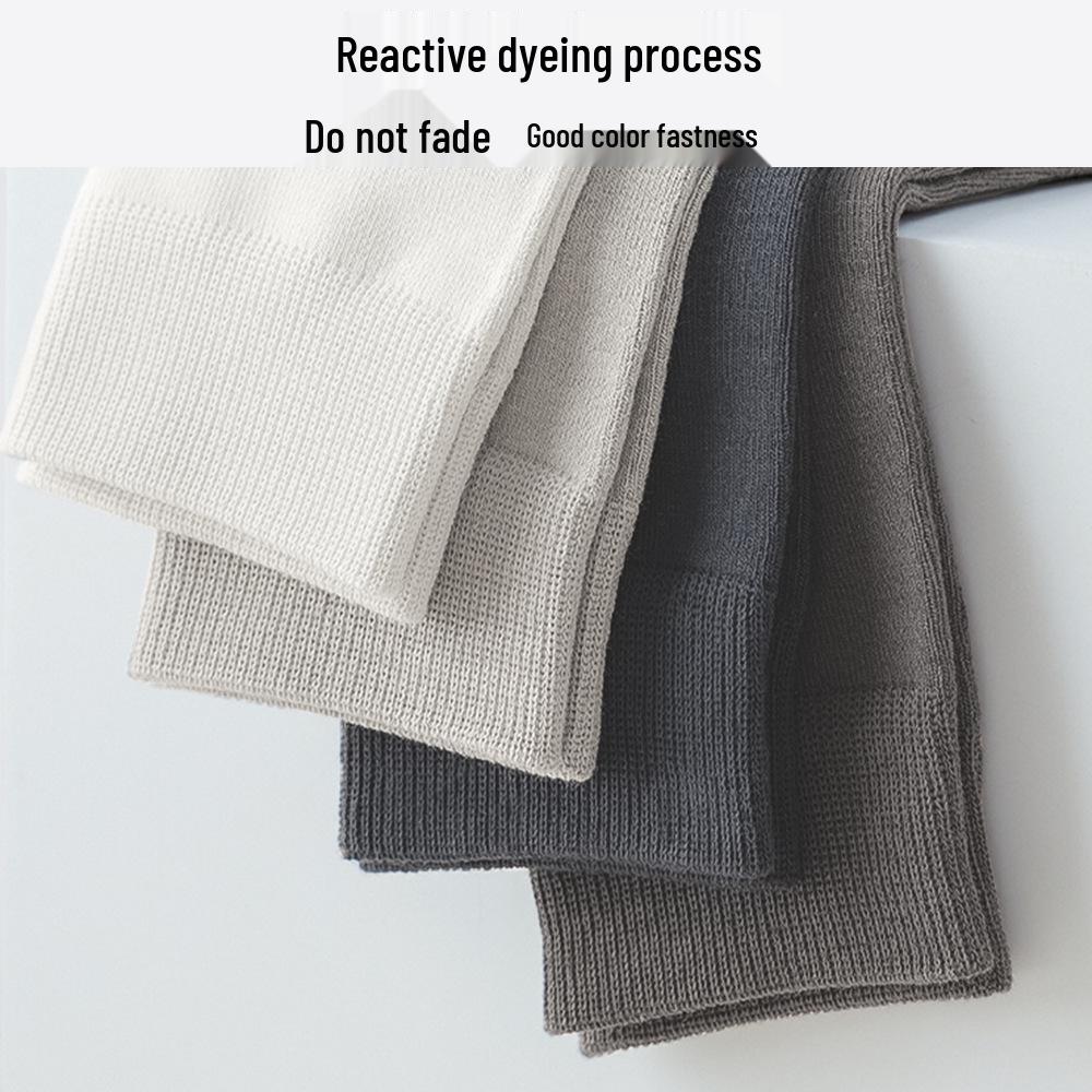 Men's Anti-Odor Sweat-Absorbent Pure Cotton Socks for Autumn/Winter - Simple Business Style Mid-Calf Length