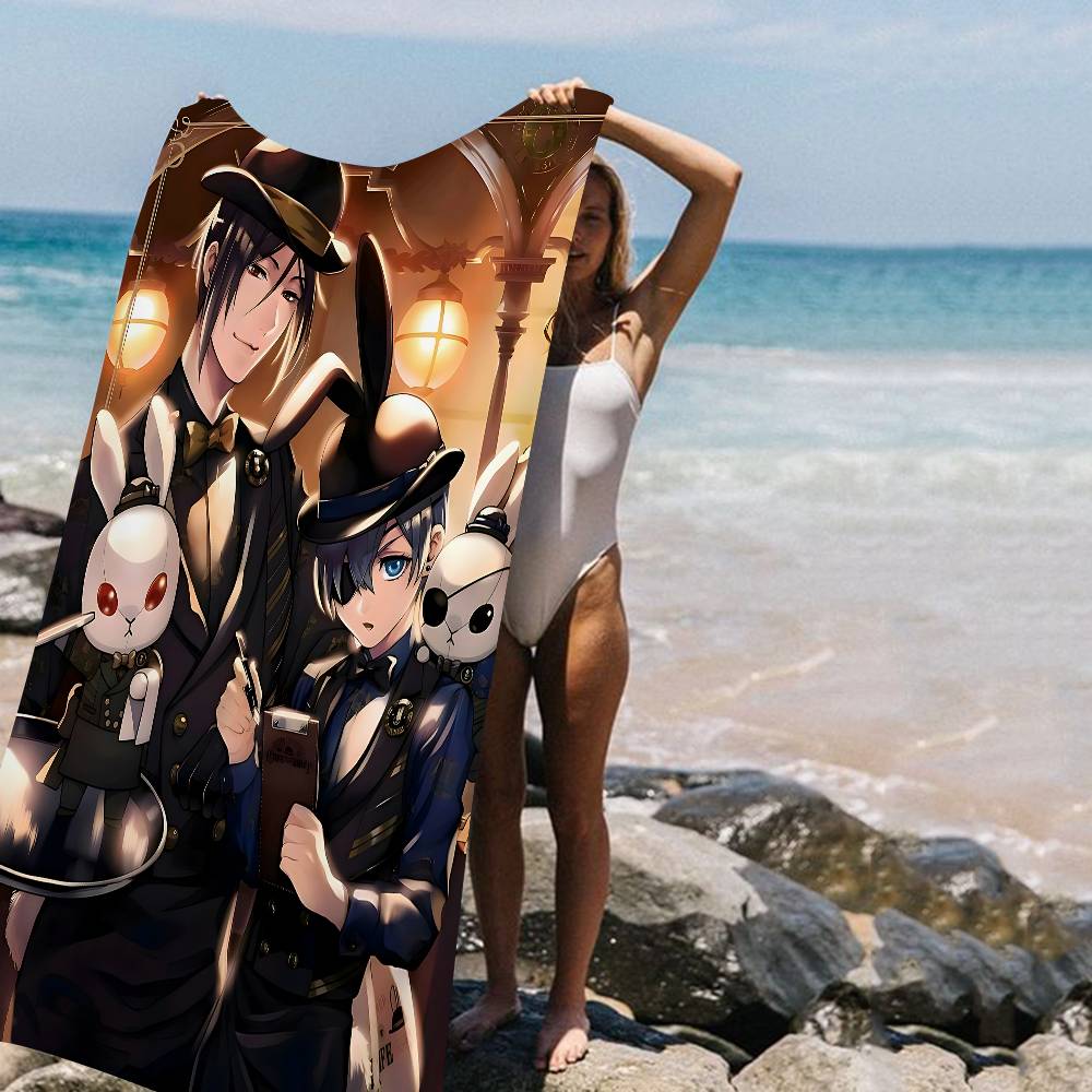 Manga Series Black Butlers Bath Towel Microfiber Soft Water Absorbing Breathable For Girl Kids Decorative Cartoon Beach Towel
