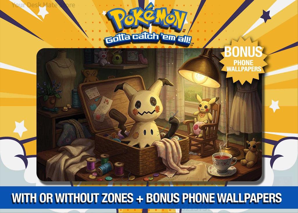 Vintage Room Mimikyu Pokemon TCG Playmat NonSlip Large Desk Mat Waterproof Cute Anime Gaming Keyboard Pad