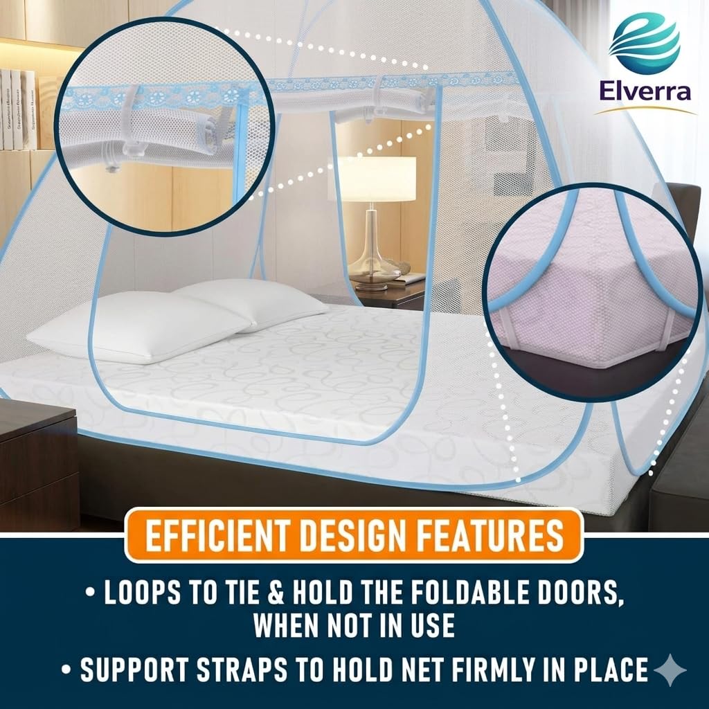 Premium Mosquito Net for Queen Size Double Bed (6 x 6 Feet), Easy Foldable Machardani with Corrosion Resistant PVC Coated Steel Frame