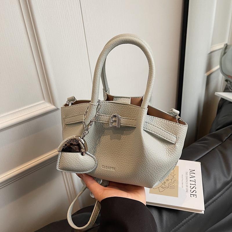 Trendy and Popular Lychee Pattern Bucket Bag, New Temperament Sense, Portable Shoulder Retro Messenger Bag Bag