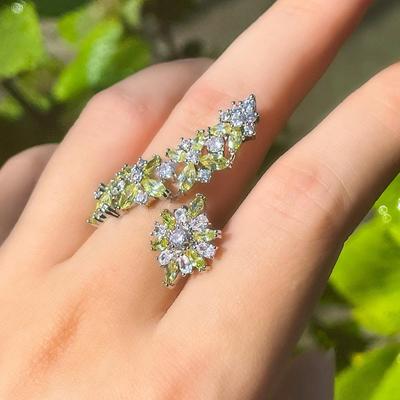 CMM Jewelry Shiny Cubic Zirconia Adjustable Leave Flower Big Finger Rings for Women