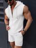 Men's Summer Hooded Two-Piece Set, Zip-Up T-Shirt Vest and Plaid Shorts Casual Outfit, Sleeveless Sportswear Tracksuit