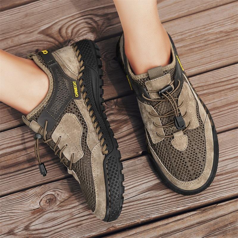 Large size hand-sewn versatile breathable comfortable leather men's shoes hollow fashion trendy shoes lightweight running shoes