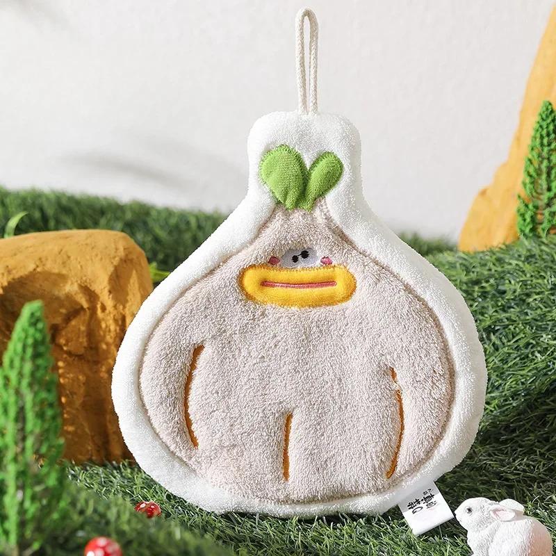 Cute Hanging Towel Bathing Hand Cloth Coral Fleece Handkerchiefs Absorbent Wipe Thick Fleece Kitchen Household Cleaning Cloths