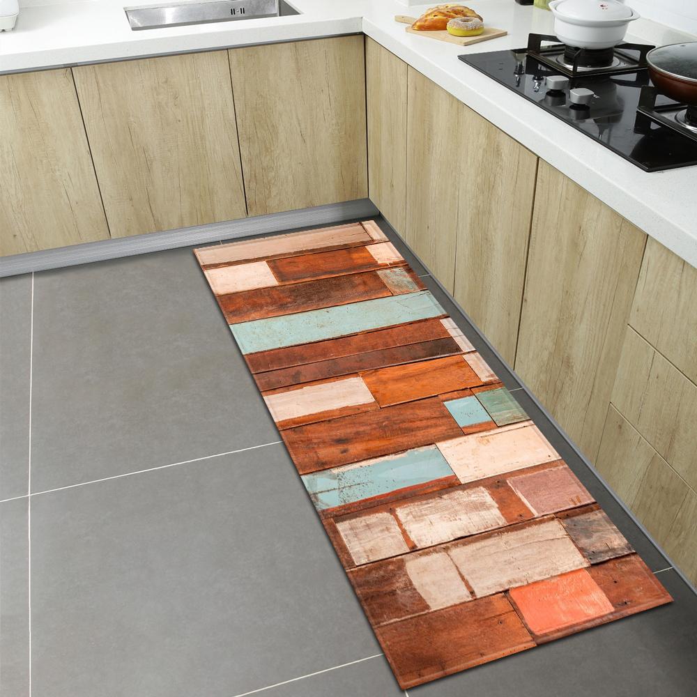 Rustic Wood Grain Kitchen Carpet, Non-Slip Indoor Floor Mat, Decorative Area Rug for Living Room Kids Room Balcony, 1PC