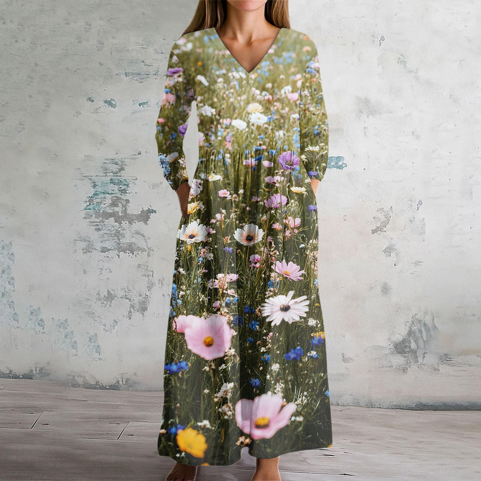 

Женское модное платье Весеннее платье с V-образным вырезом и длинными рукавами XXL