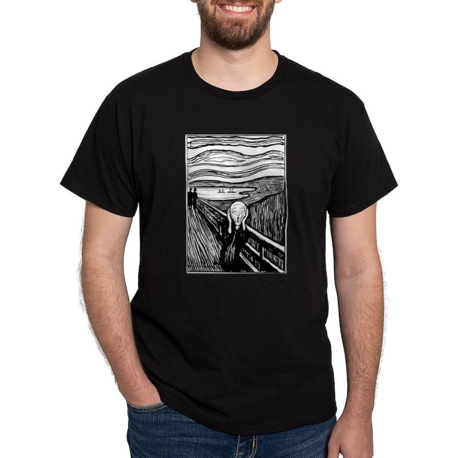 CafePress Мунк Крик Литография Темная Футболка Мужская 100% Хлопок, Классическая Графическая Темная Футболка S