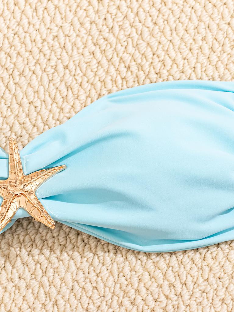 Solid Tie Side Starfish Decor Sexy Two Piece Bikini Swimsuit Fashion Elegant For Vacation