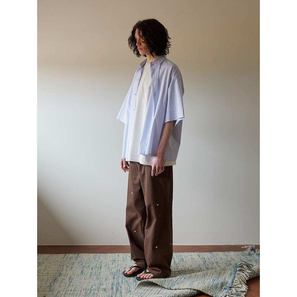 Saendeusaundeu (Unisex) Embroidered Detail Cotton Pants Brown