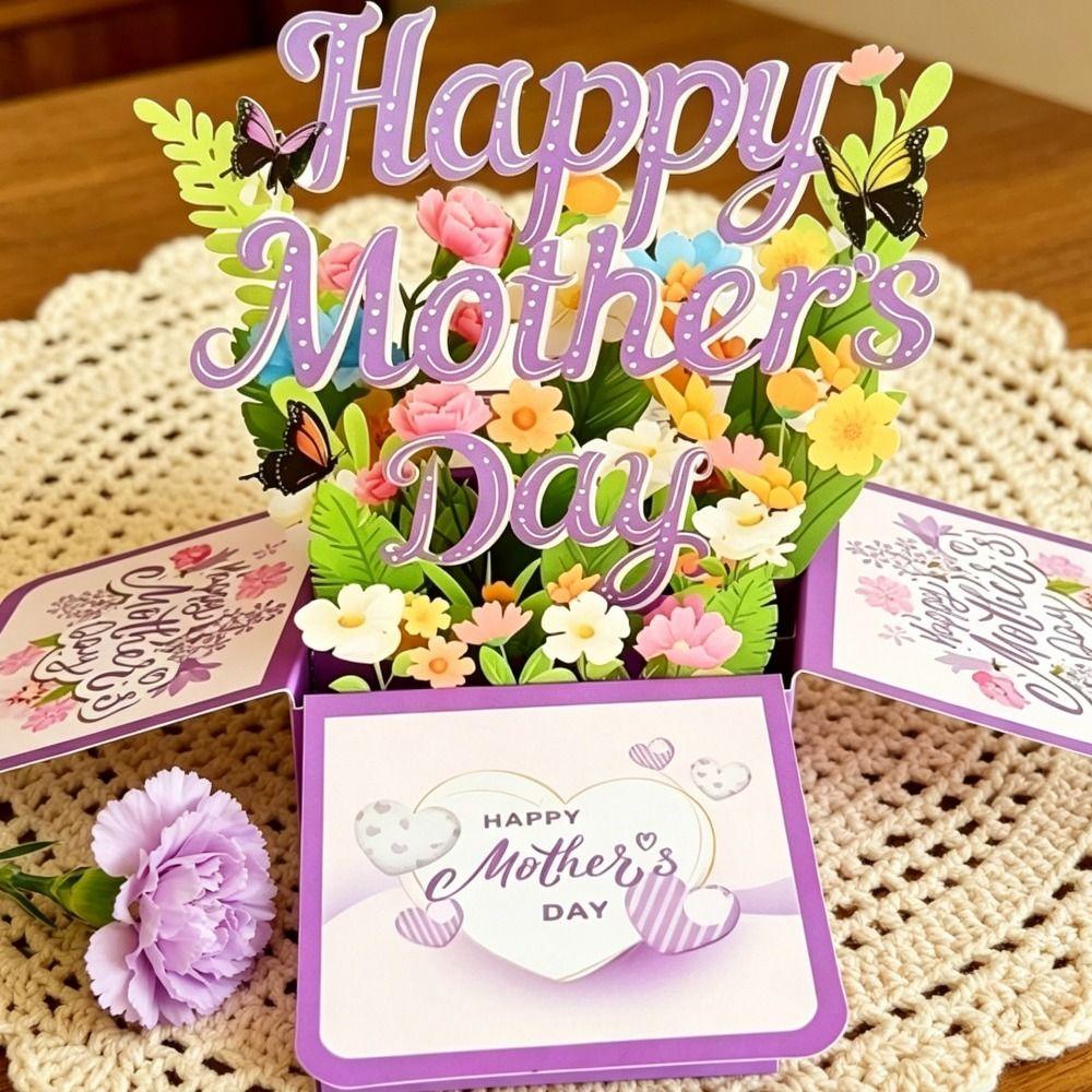Best Wishes 3D Mother's Day Card Butterfly Flower Pop Up Card Mom Greeting Card  Party Decoration