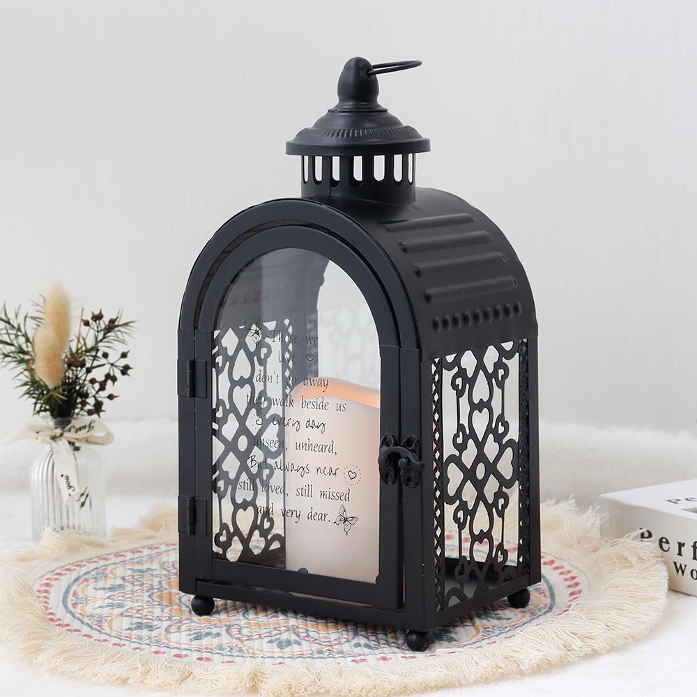 1PC Vintage Alphabet Candle Holder Lanterns Metal Candle Retro Black Iron Hanging Lantern with Door Weddings Home Decor