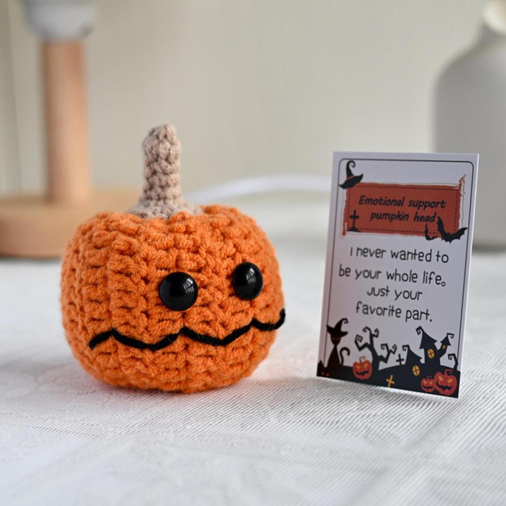 Positive Crochet Pumpkin Crochet Doll With Positive Card Collectible Decor For Room Desk Car Home Housewarming Birthday Gift