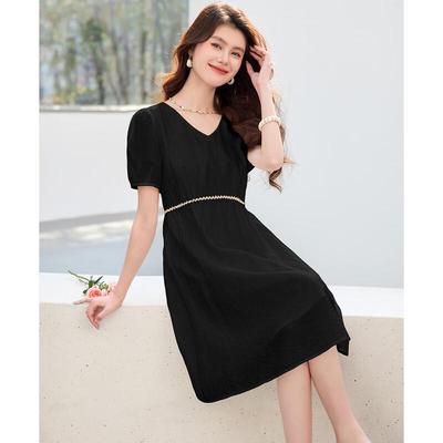 Sanpowa Women's V-Neck Midi Dress with Fitted Waist