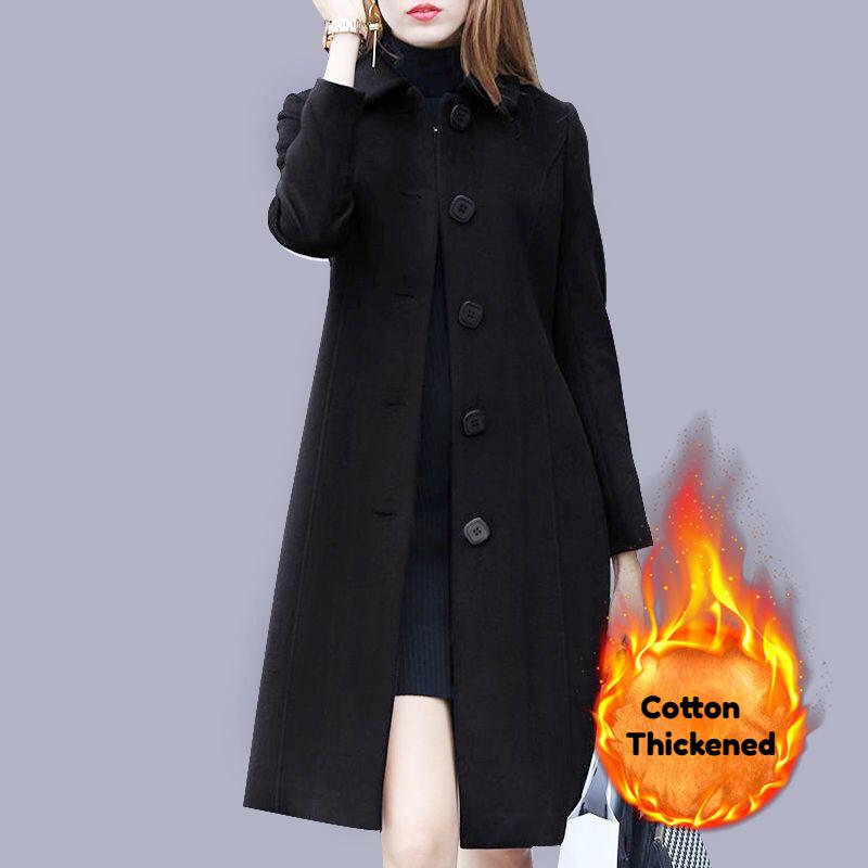 

Элегантное мягкое женское хлопковое утолщенное пальто 2024 года, новый однобортный кардиган средней длины с отложным воротником, теплая зимняя куртка с отворотом большого размера M чёрный