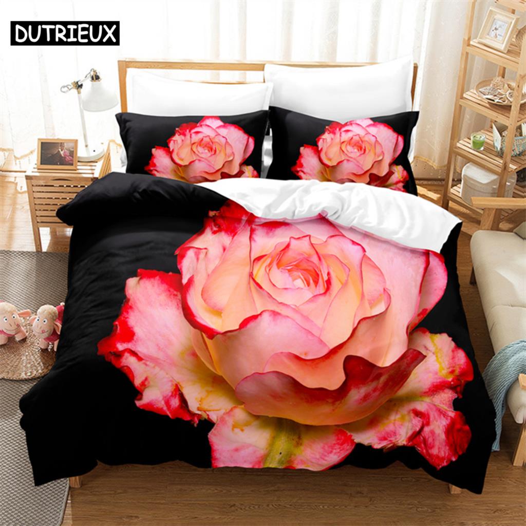 Flower Duvet Cover Set Double Bed Single Red Rose Quilt Cover Thin 3D Comforter Bedding Sets 3pcs 2Pcs King Size Full Wedding