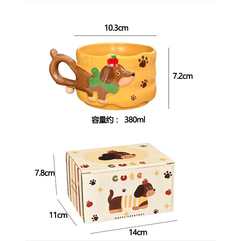 European-style Cartoon Dachshund Ceramic Coffee Cup Home Dessert Tea Cup Cute Mug Women Birthday Gift Water Mug Home Decoration