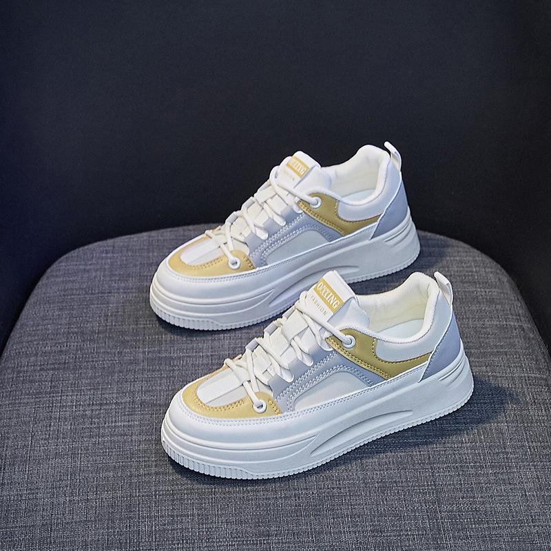 

Универсальная повседневная обувь на платформе с внутренней высотой, белая обувь, женская обувь 2025, новая весенне-летняя женская одинарная обувь, модный низкий каблук 40 бежевый