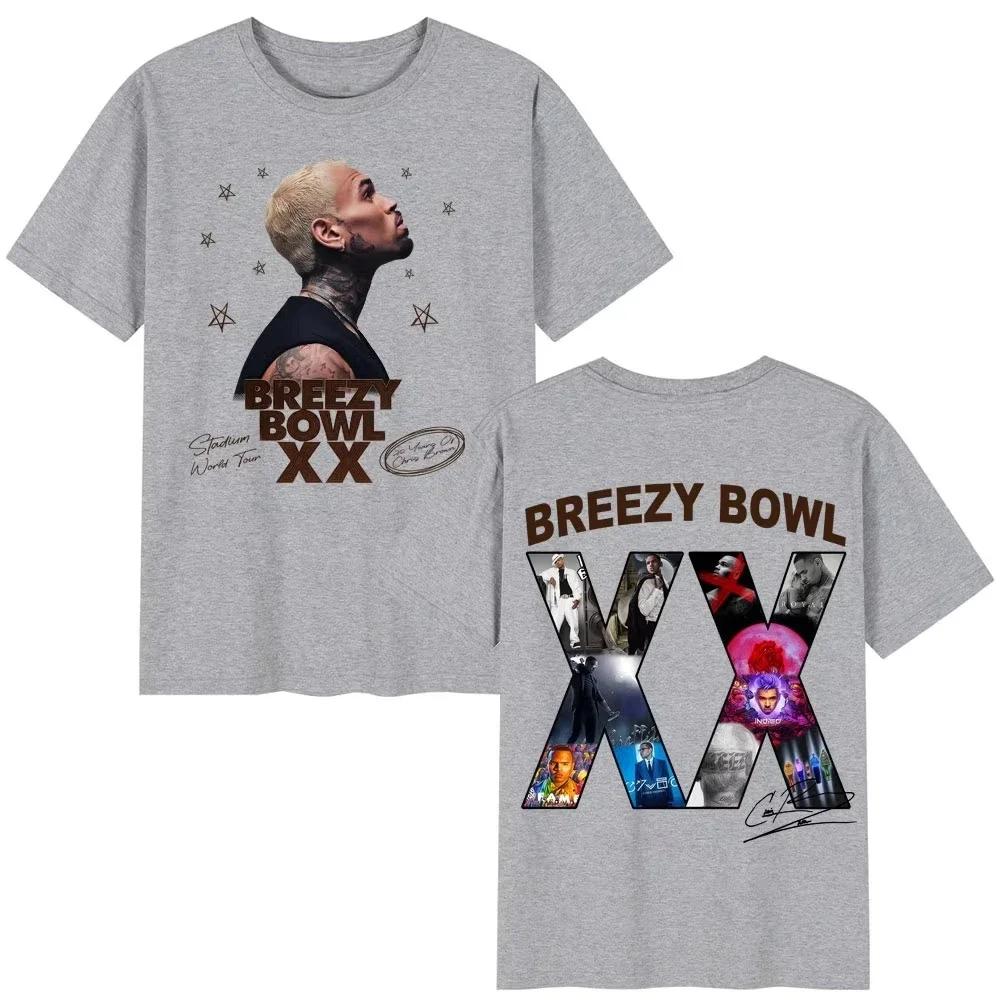 Chris Brown Breezy Bowl XX 2025 Tour Concert Merch T-shirt Men's Women Fashion Hip Hop T Shirt Cotton Casual Oversized T-shirts