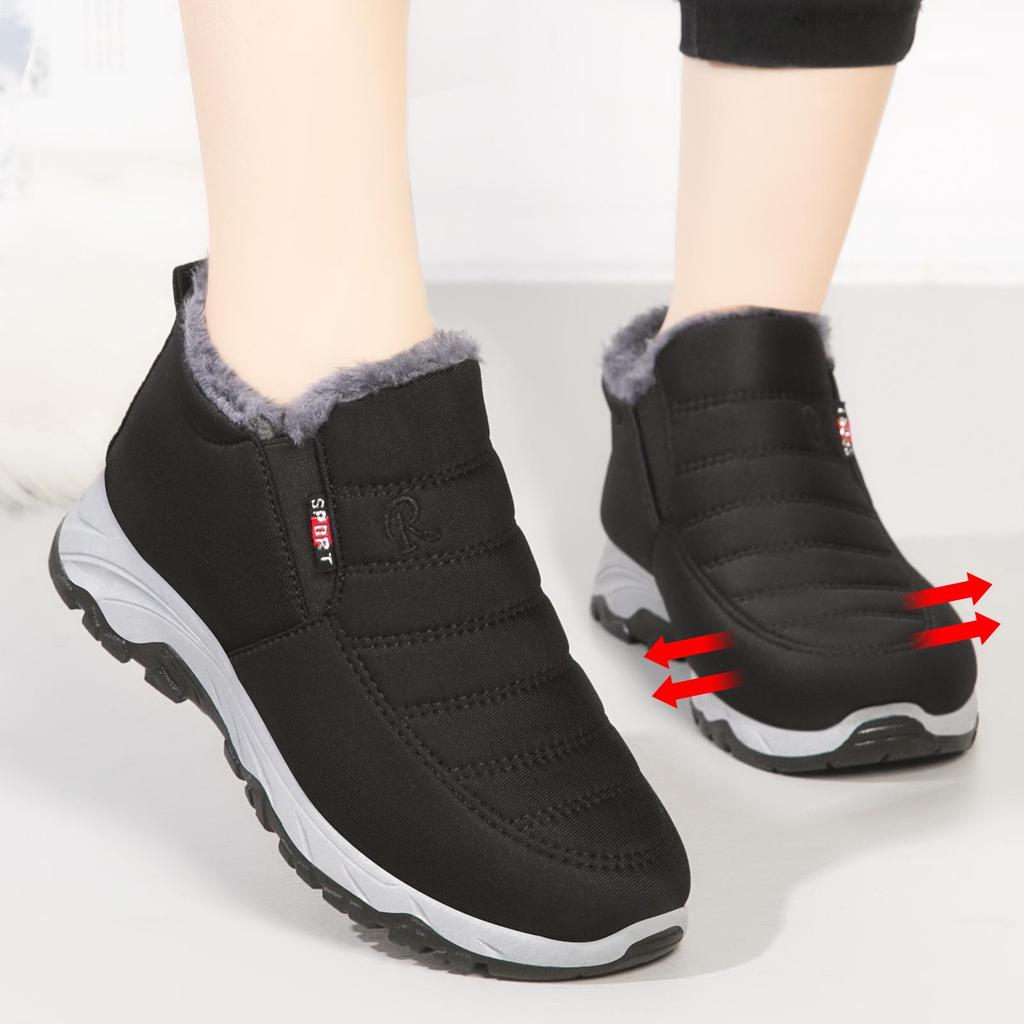 Women's Winter 2025 Fleece-Lined Cotton Slip-On Boots: Warm, Casual, and Comfortable for Moms and Seniors