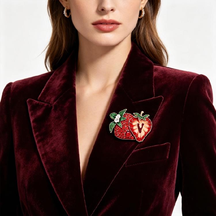 Crystals Accented Strawberry Brooch Multipurpose Fashion Jewelry For Banquets Office Wear Ensembles