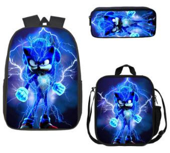 Sonic Backpack, Primary And Secondary School Students Schoolbag, Messenger Bag, Pencil Bag Three-Piece Set