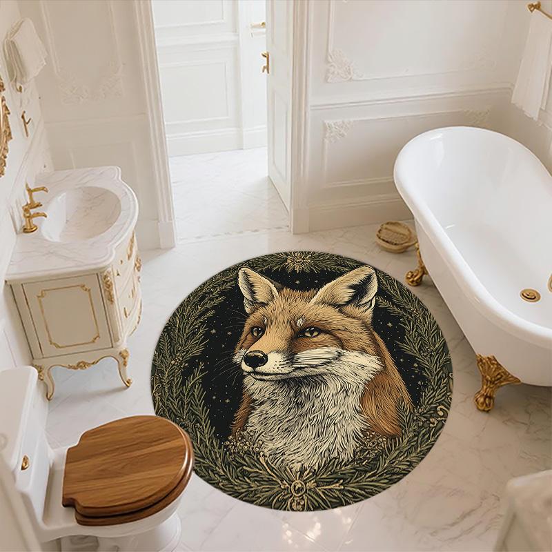 Fox On Tree Branch,Round Area Rug,Carpet Rug for Living Room Bedroom Sofa Playroom Decor,Non-slip Floor Mat