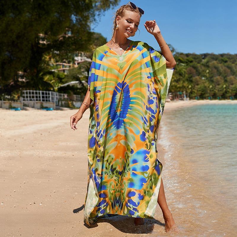 New Printed Robe Beach Resort Loose Plus Size Beach Dress Bikini Swimsuit Smock for Women
