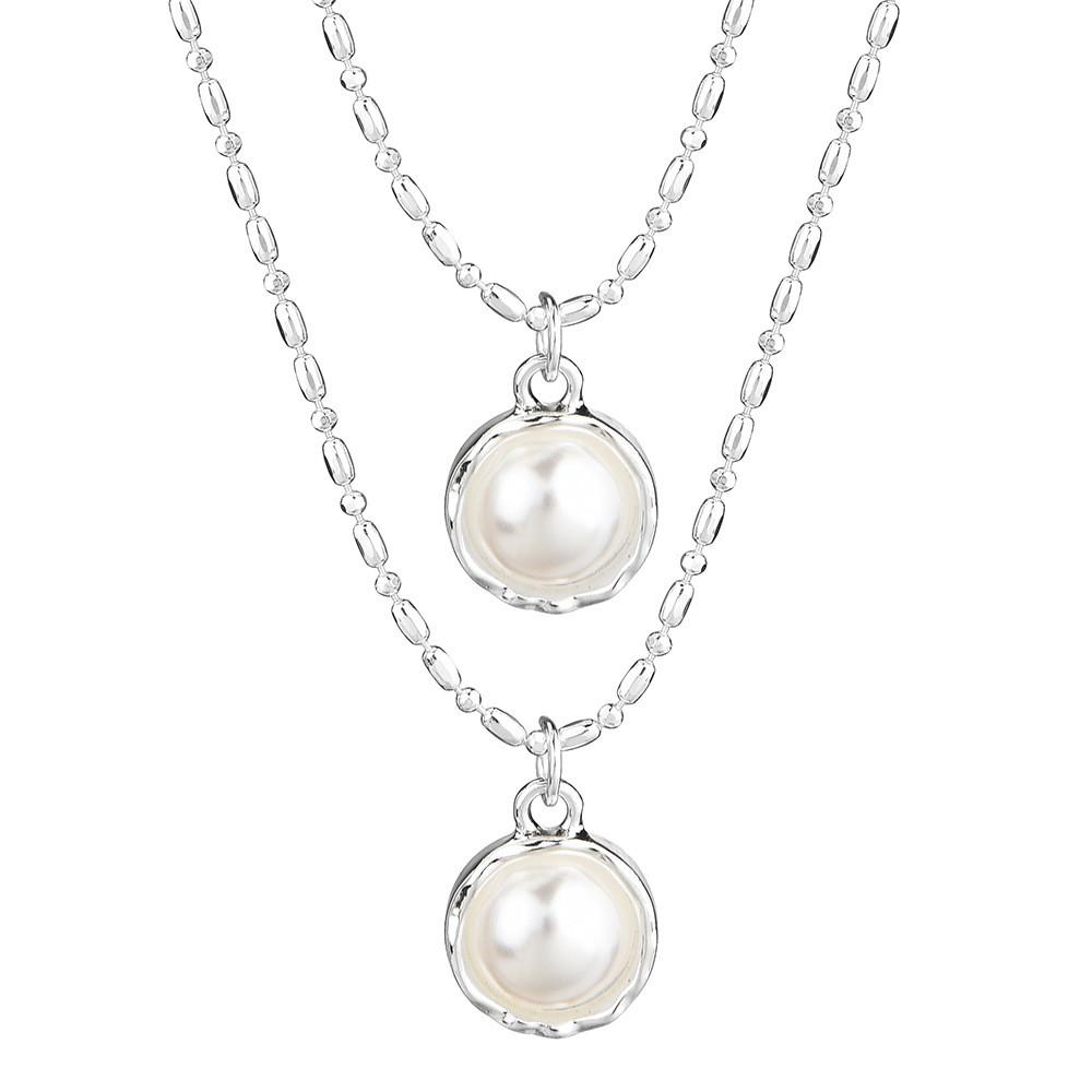 

Geometric Layered Pearl Necklace For Women With Gold Plated Design And Modern Style срібний