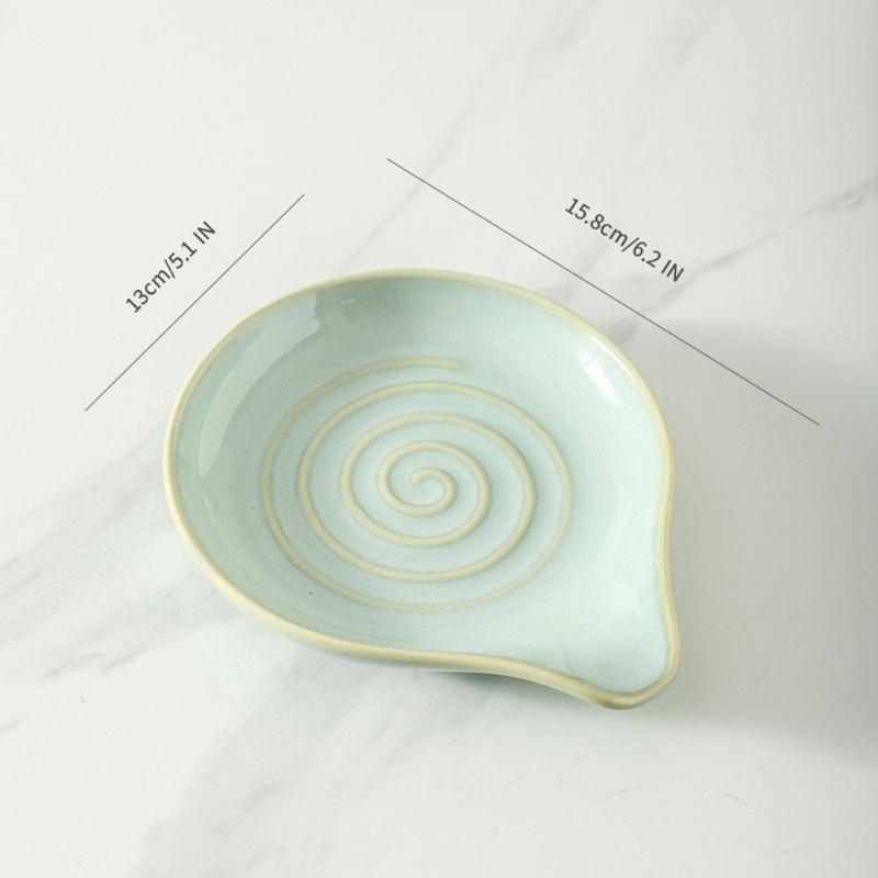 Stove Side Spoon Rest Dish for Home Cooking, Plain Look Rest with Ridged Middle and Sauce Saving Tip for Counters