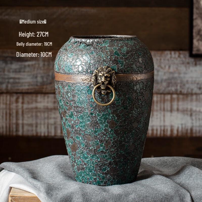 Jingdezhen Retro Ceramic Vase with Blue Copper Ring