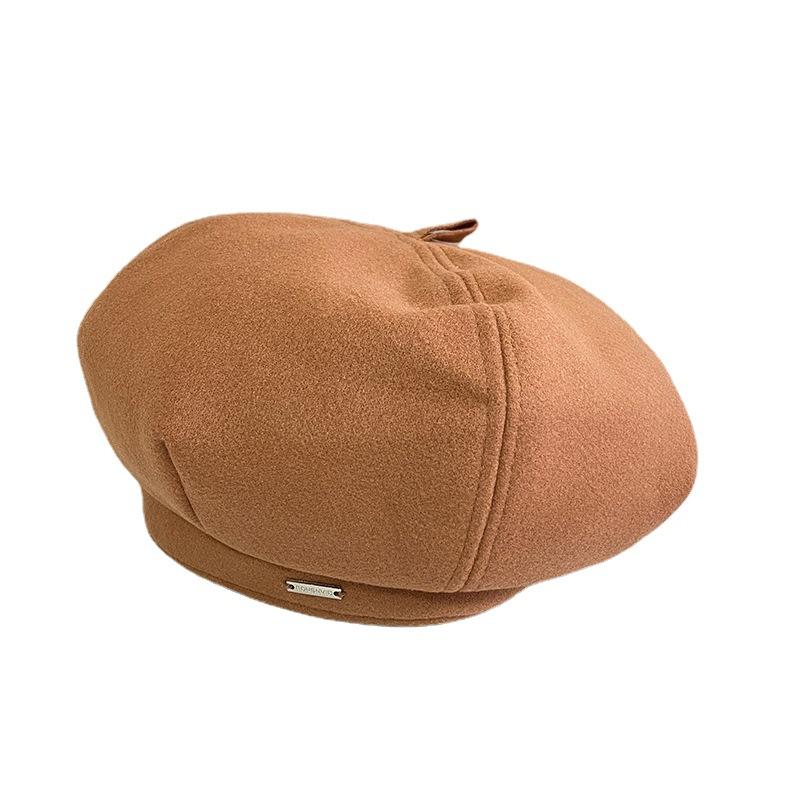 Woolen Hat Autumn and Winter New Style Retro All Match Beret Ins Metal Label Octagonal Hat Warm Bud Painter Hat