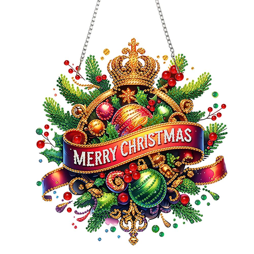 Christmas Theme 2D Flat DIY Hanging Diamond Art Kits Diamond Painting Set Diamond Art Pendant Window Hanging Art for Home Decor