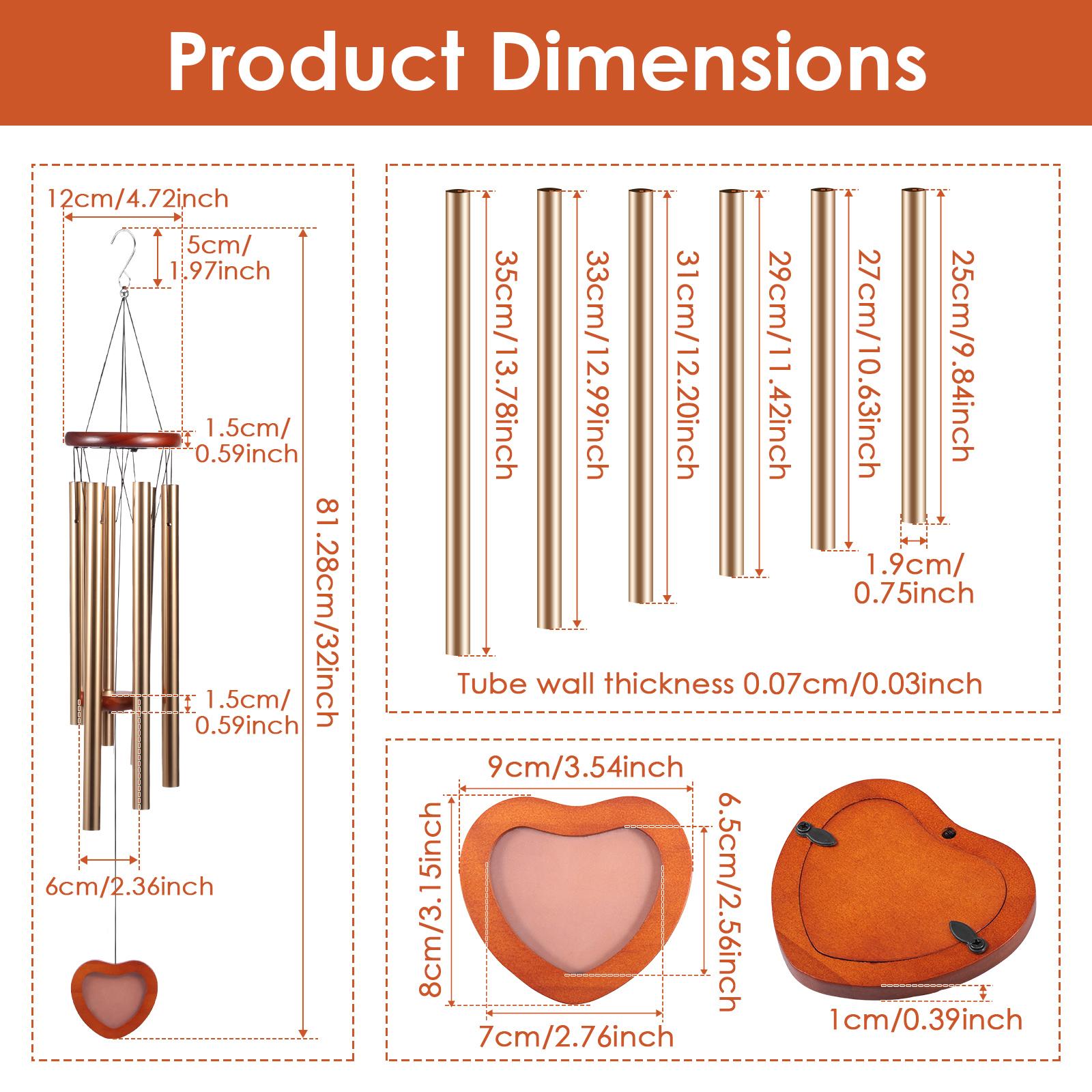 

6-Tube Aluminum Wind Chimes Set Personalized Photo Memorial Wind Chime with Heart Photo Frame for Outdoor Yard Garden Decoration
