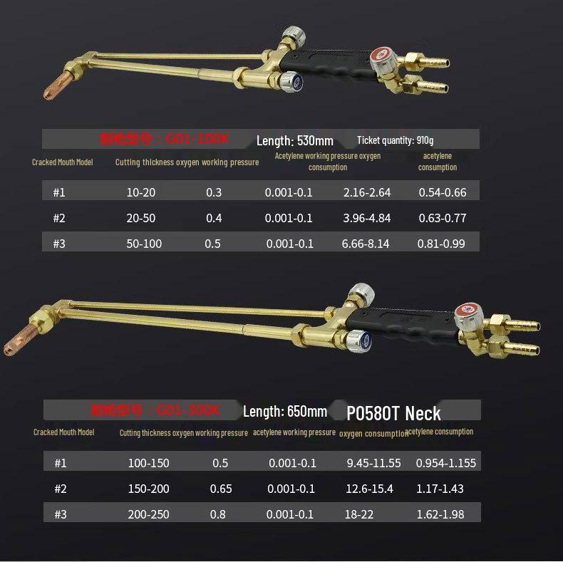 Longxing GO1-30K/100/300 Suction Type Cutting Torch, All Copper Oxygen Acetylene & Town Gas Cutter Handle