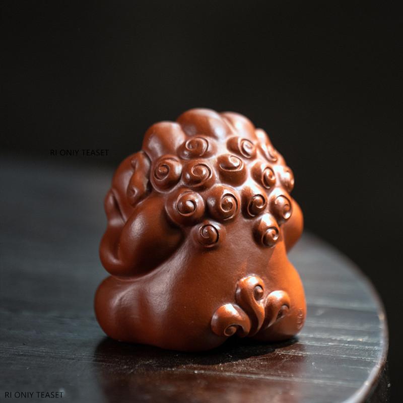 Yixing Purple Clay Tea Pet Ornaments Lucky Fortune Lion Statue Tea Figurine Decoration Handmade Sculpture Crafts Tea Set Decors