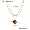 Maillard Oval Tijgeroog Hanger Temperament Titanium Staal Ketting Vintage Kralenketting Set Vrouwelijk