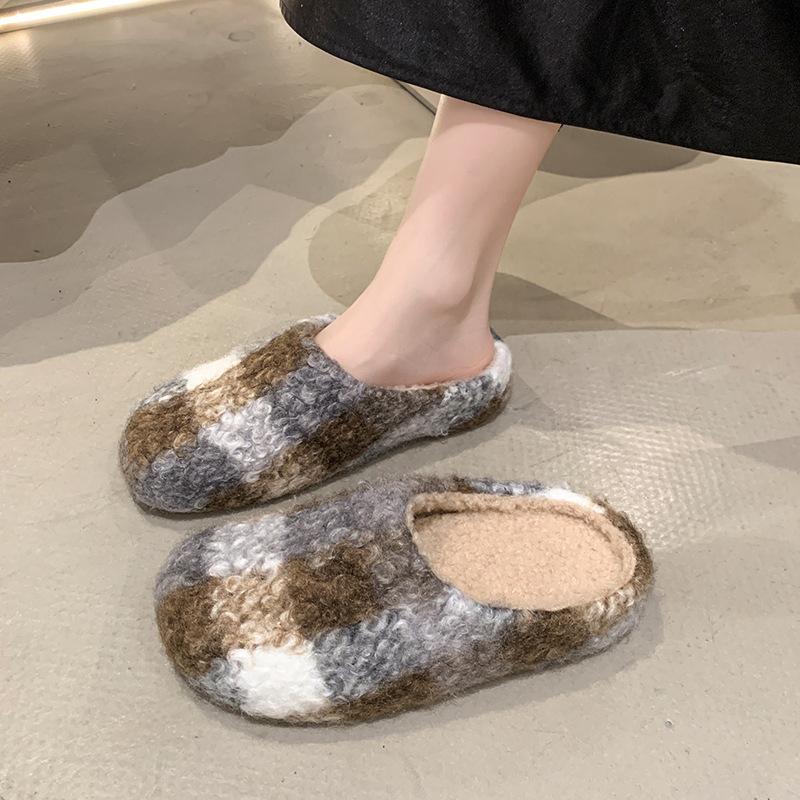 Lazy Wind Thick-soled Fluffy Slippers Women's Autumn Comfortable Lazy One-pedal Bag Head Slippers Non-slip Fluffy Slippers