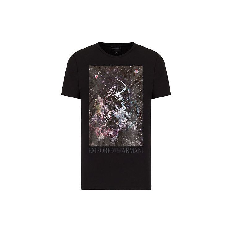 Emporio Armani Zodiac Planet Pattern Crew Neck Short Sleeve T-Shirt Men Tops Black 6K1T8P-1JQ4Z-0009 M