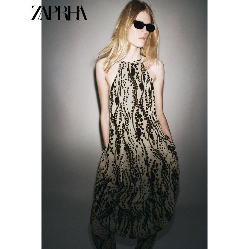 Zaprha 2025 Summer New Fashion Loose Print Sleeveless Neck Collar Backless Dress 2183068