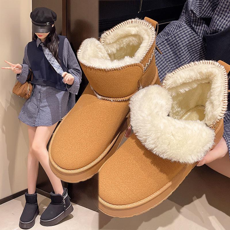 Sněhule bavlněné boty dámské vínové všestranné zateplené teplé sněhule 2025 zima nové sametové zateplené bavlněné boty