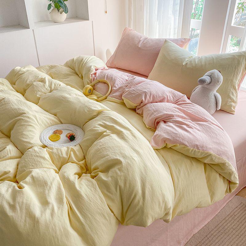 G5Z Cotton Bedding Set - Simple Solid Color, 3 or 4-Piece Options for Double or Single Bed