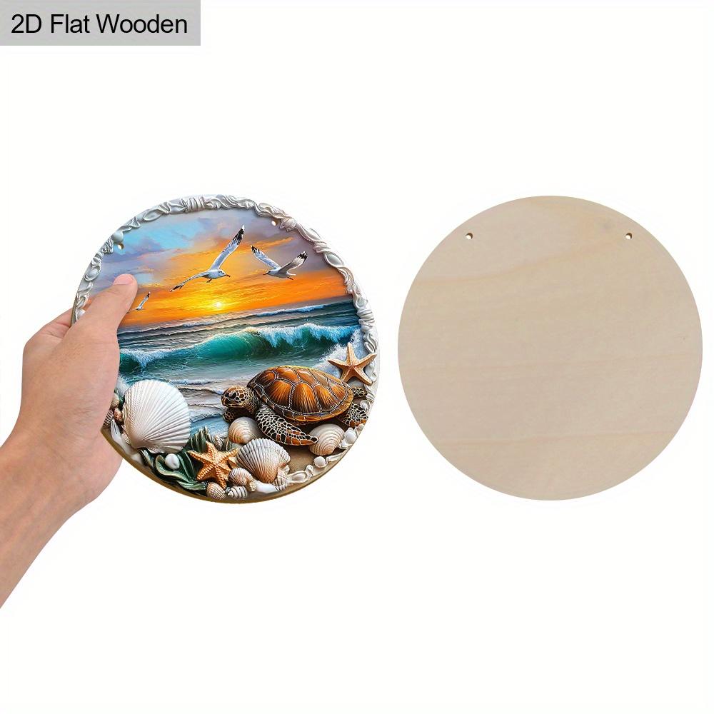 Wooden Sign with Sunshine Beach Turtle Pattern - Unique Seaside Scenery Round Sign for Front Door, Wall Decor - Ideal Home Hanging Ornament