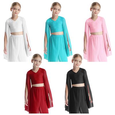 Top Corto da Ragazza Scollo a V Maniche a Svasatura Spaccate Design Stile Elegante Top per Pratica di Danza Classica
